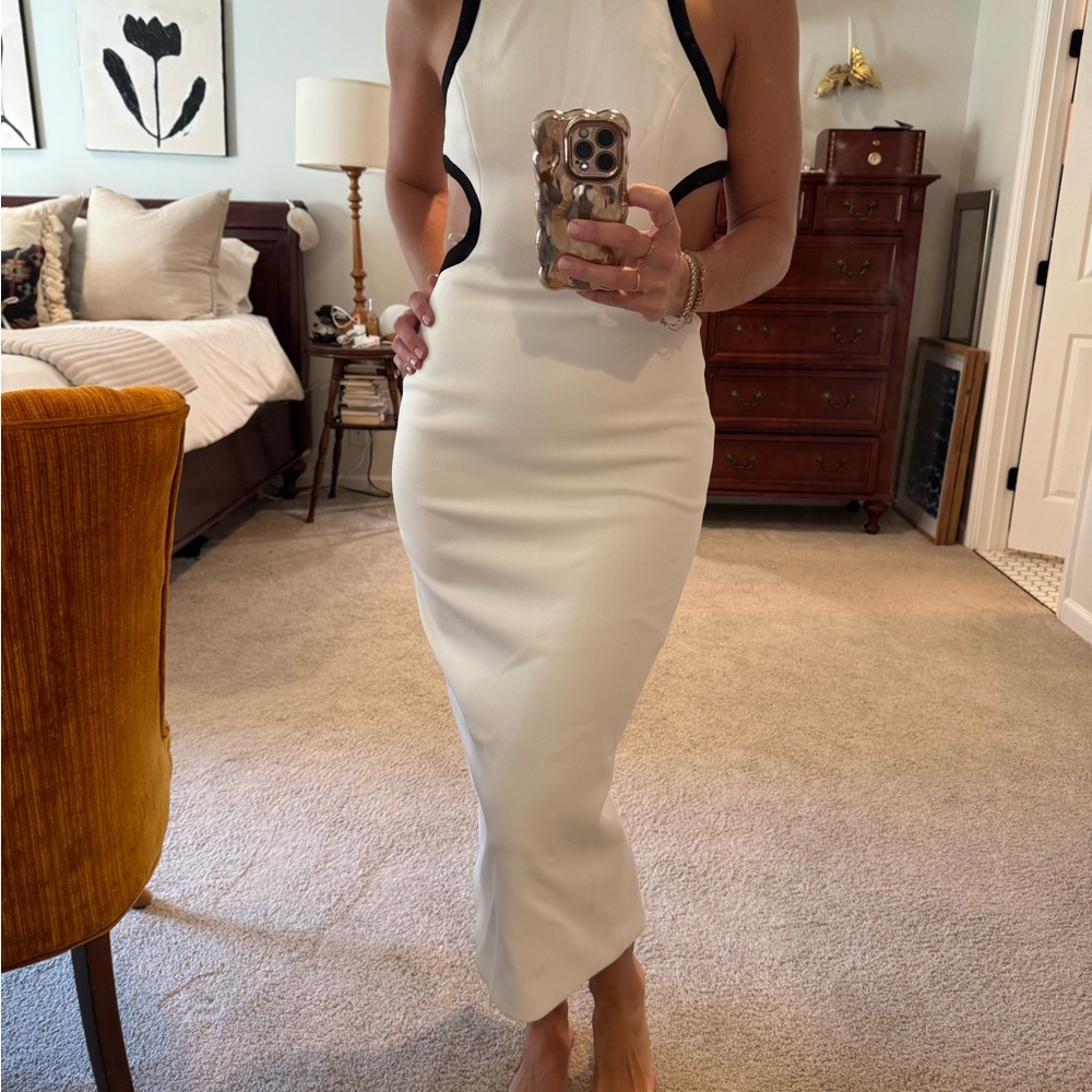 Misha White and Black Dress